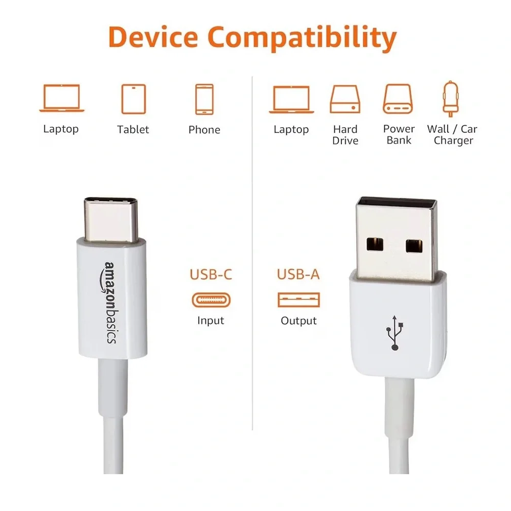 3/$15 Amazon Basics White USB-C to USB-A Cable NEW